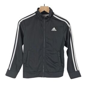 ADIDAS BOYS TRACK JACKET – SIZE S – BLACK W/ WHITE STRIPES – STREETWEAR – 2017